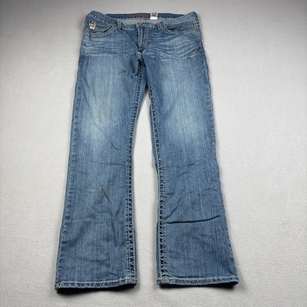 Cinch Ian Mens Slim Fit Medium Wash Bootcut Jeans 36x32 Blue Contrast Stitch